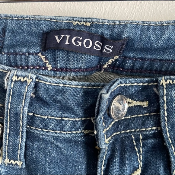Vigoss Kendra Bootcut Jeans Size 25 Embroidered Mid Rise Denim flap pocket - Picture 5 of 11